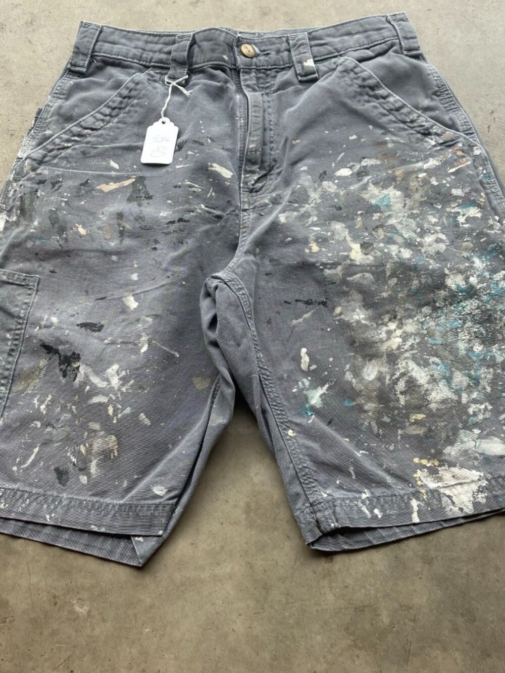 Carhartt Paint Splattered Carpenter Work Shorts Grey Distressed Painter 30